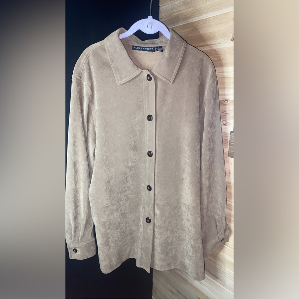 Fleet Street Women’s Long Sleeve Button Up Faux Suede Business Casual